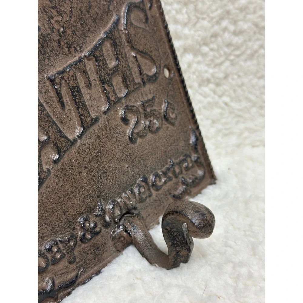 Cast Iron Wall Hook Brown Hot Baths 25 Cents Vintage Style Plaque